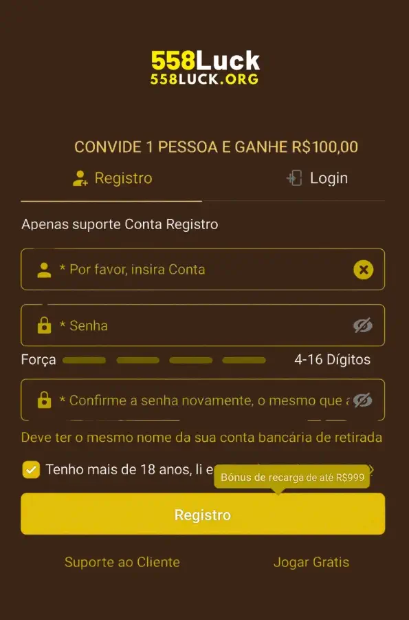 Formulário de registro 558LUCK